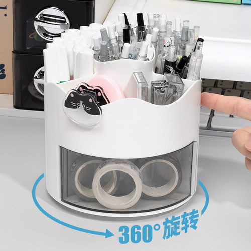 多功能360度旋转笔筒收纳盒学生办公室桌面儿童男孩女孩大容量超大创意可爱轻奢高级感桌面收纳笔筒设计感