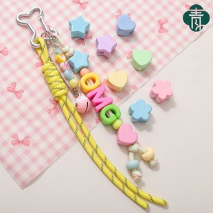 6mm大孔珠马卡龙色星星爱心珠子亚克力串珠散珠材料diy手机链配件