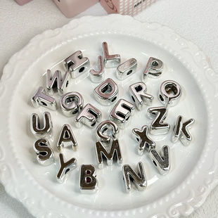 银色字母串珠亚克力字母5mm大孔珠子包包挂件diy饰品配件字母串珠
