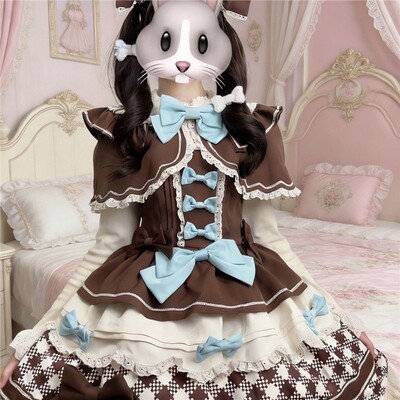 【甜序礼格】猫老大新年款斗篷三件套长袖可爱风格纹正版