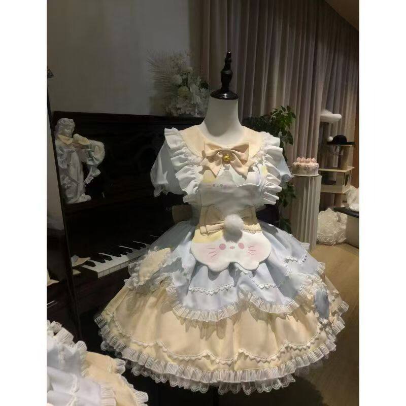 甜茶少女lolita甜茶喵可爱小猫洛丽塔op连衣裙女甜美清新日常