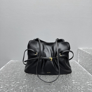 2025新款 褶皱牛皮云朵包磁扣抽带单肩手提柔软百搭女包