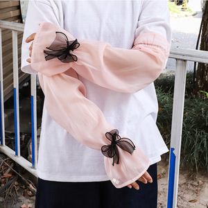 防晒袖套女欧根纱网红仿真丝冰丝袖套柔软透气加大长款宽松护臂袖