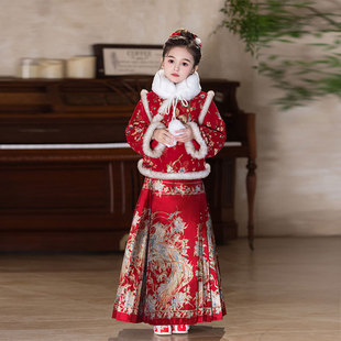 汉服女童冬装2025新款红色拜年服儿童马面裙新中式古风过年衣服冬