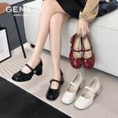 气质配裙子一字带高跟单鞋 戈美其法式 新款 女2025春季 粗跟玛丽珍鞋