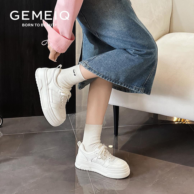 戈美其2025春季新款小白鞋女真皮厚底休闲鞋轻便百搭运动板鞋增高,女鞋,休闲板鞋,淘宝优惠券,粉丝福利购,淘宝优惠卷