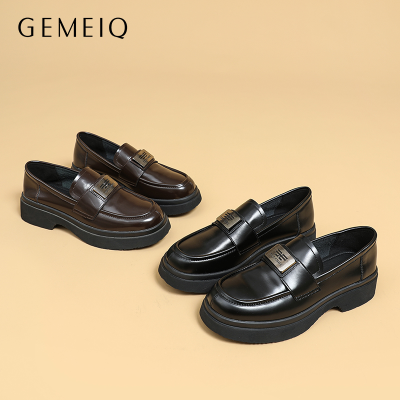 戈美其粗跟乐福鞋学院风