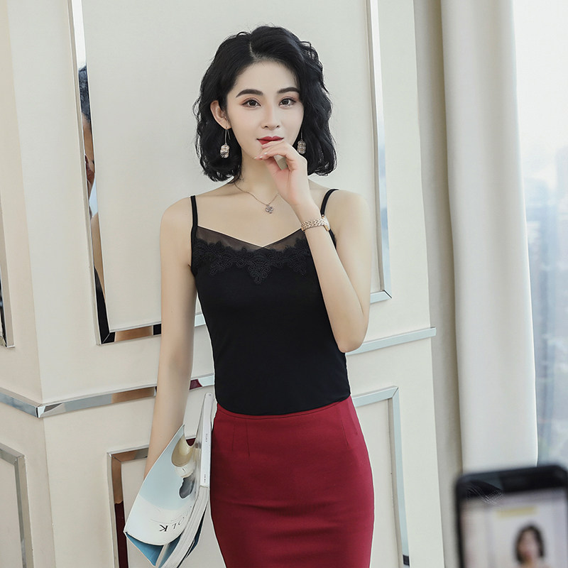 모달 캐미솔 블랙 캐미솔 레이스 조끼 바닥 다용도 이너 및 아우터 착용 여성 섹시 화이트 셔츠