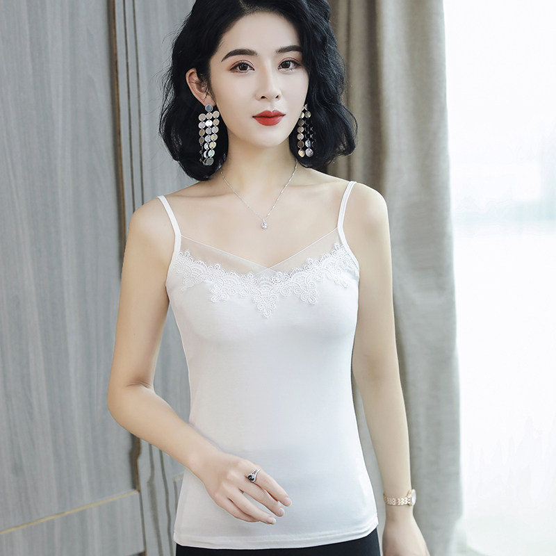 모달 캐미솔 블랙 캐미솔 레이스 조끼 바닥 다용도 이너 및 아우터 착용 여성 섹시 화이트 셔츠