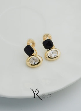 【黑糖】超闪黑色方块无耳洞耳夹通勤学生百搭蚊香盘耳环