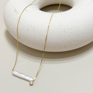 「银河缎带」S925银项链天然巴洛克珍珠小银条气质高级感通勤颈链