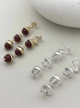 「桔」秋冬复古石榴石氛围感耳夹925纯银针新中式优雅气质耳饰