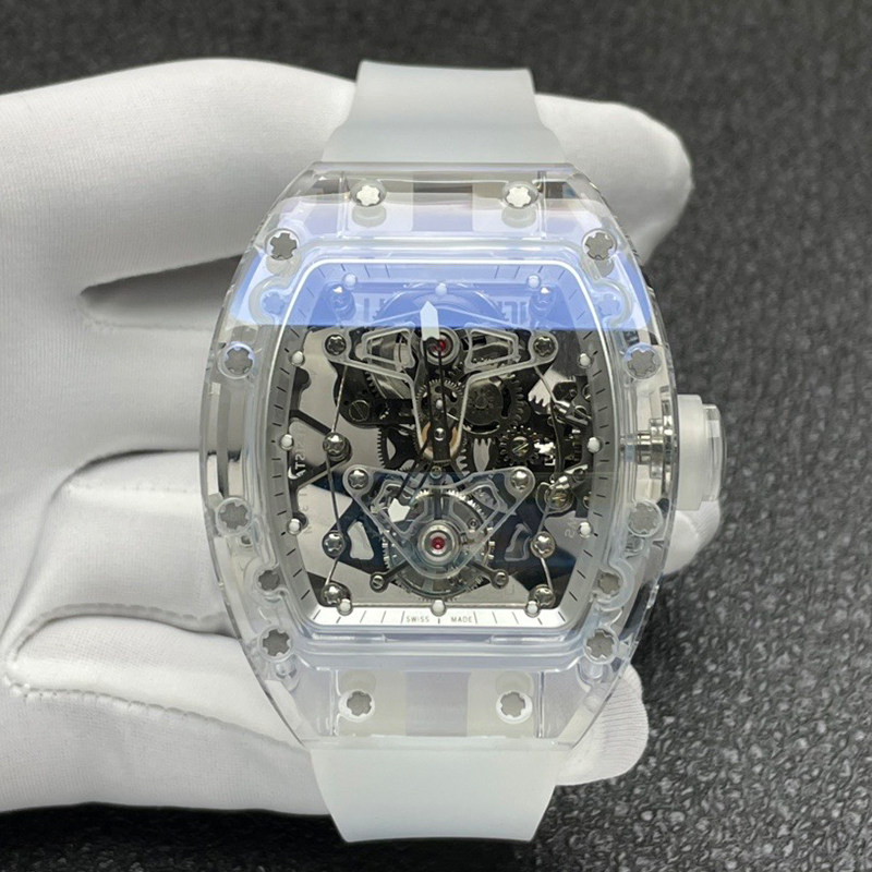 rm全透明壳镂空手动机械陀飞轮防震夜光雪琉璃蓝宝石镜面男士腕表