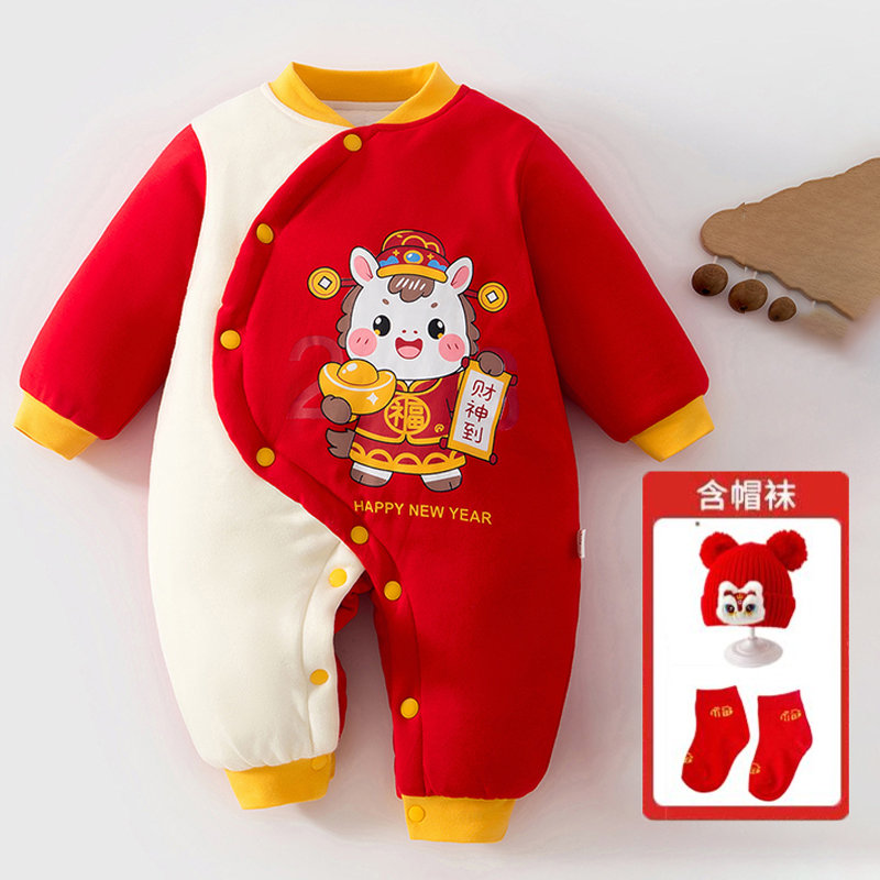 婴儿衣服新生儿秋冬外出夹棉加厚满月宝宝连体衣冬装棉服哈衣睡衣