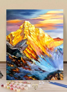日照金山数字油画大尺寸客厅装饰画DIY手绘填充填色画风景艺术