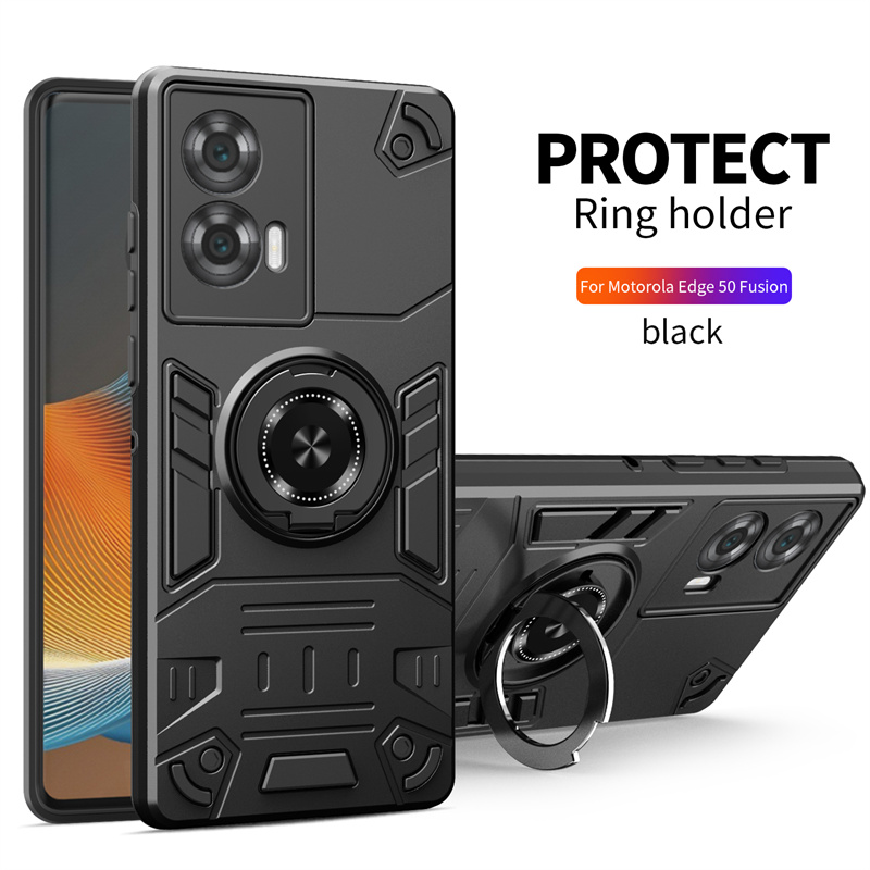 适用于Motorola MOTO EDGE 50 FUSION手机壳旋转指环支架加厚防摔多功能车载磁吸二合一五侠者保护套