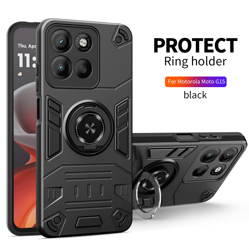 适用于Motorola MOTO G15/G15 POWER手机壳旋转指环支架加厚防摔多功能车载磁吸二合一五侠者保护套