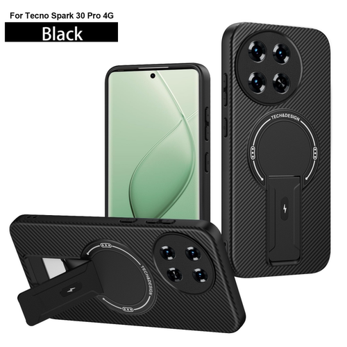 适用于传音TECNO Smart 10/G2支架手机壳TECNO Smart10 PLUS磁吸无线充碳纤维纹加厚防摔保护壳新款