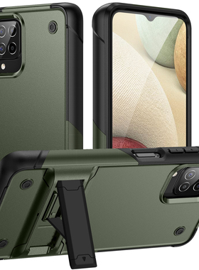 适用于三星Galaxy A12支架手机壳Galaxy M12/三星F12/三星A12 NACHO军工级加厚防摔防污简约纯色保护套