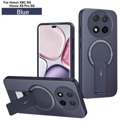 适用于Honor X9C 5G支架手机壳荣耀X60 Pro 5G国内/Honor Magic7 lite 5G磁吸Magsafe充电纤维纹防摔保护壳