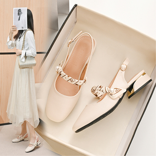 包头后空凉鞋女中跟2026新款夏季时尚配裙法式玛丽珍女鞋粗跟单鞋