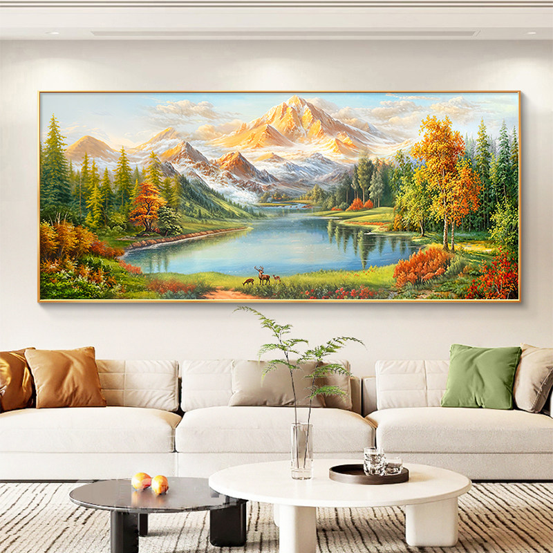 现代简约客厅装饰画聚宝盆山水风景油画布防水有框挂画现代装饰画