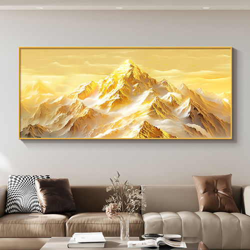 现代简约金色有框日照金山装饰画