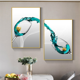 现代简约抽象壁画装饰画餐厅客厅背景墙挂画金框晶瓷画两联悬挂
