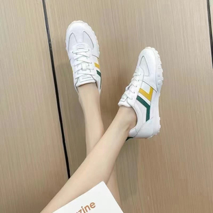 凤飞飞女鞋2021秋季新款单鞋真皮系带韩版运动鞋低帮牛皮阿甘鞋潮