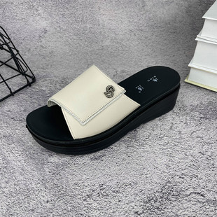 冰洁女鞋2023夏季新款凉拖鞋真皮厚底松糕鞋圆头软底妈妈鞋5512-5