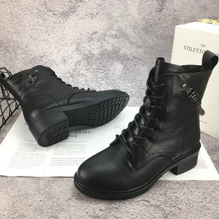 真皮中跟粗跟马丁靴加绒棉靴短筒靴320 新款 955 2024冬季 冰洁女鞋