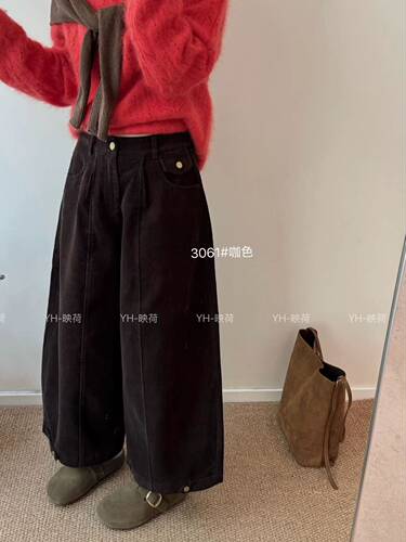 2026春季新宽松显瘦百搭休闲裤女高腰直筒阔腿灯芯绒加绒9分裤子