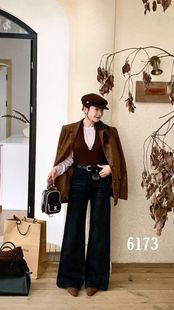 2025春季新款小众设计时髦高腰显瘦直筒阔腿拖地长裤牛仔裤