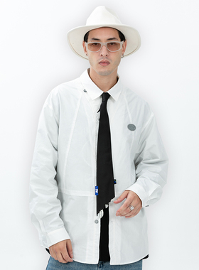 ERROR CODE白色拼接小尖领衬衫男士长袖流行宽松休闲上衣情侣秋季