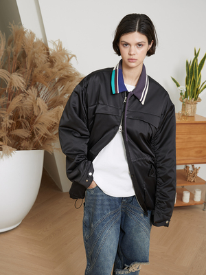 厚款秋冬螺纹领拼接棉服保暖