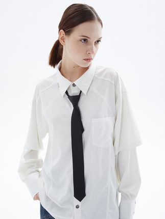 EROCD 23SS夏季新款设计感小众时尚百搭假两件宽松潮流长袖衬衫