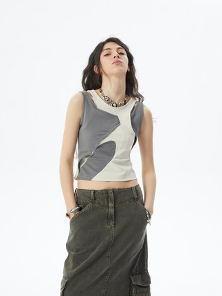 ERRORCODErobot不规则交织感背心吊带女士修身性感弹力无袖上衣