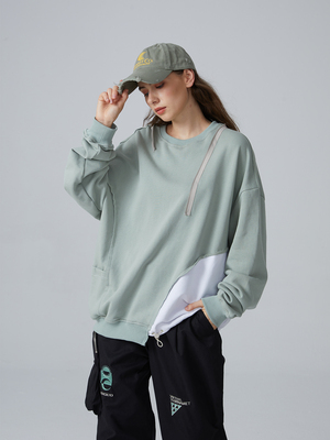 白绿拼接可拆卸帽清新卫衣