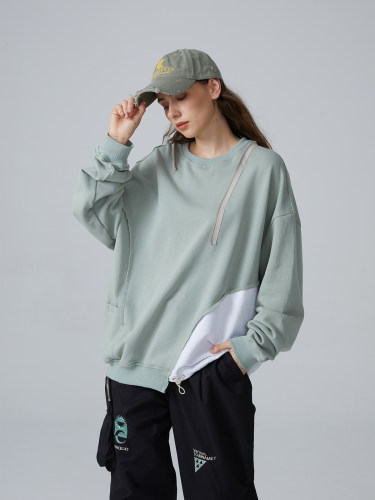 白绿拼接可拆卸帽清新卫衣