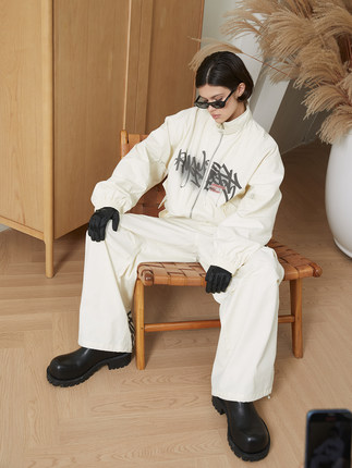 ERRORCODErobot街头涂鸦印花廓形拉链夹克阔腿裤白色套装