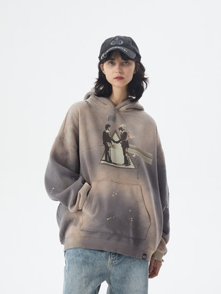 ERRORCODErobot音乐专辑印花渐变喷马骝连帽卫衣喷溅设计宽松