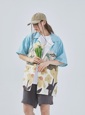 ERROR CODE2022夏季印花衬衫宽松休闲清新情侣衬衣短袖百搭薄款男