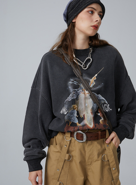 【清仓款】ERRORCODE持剑大法师水洗黑色套头卫衣潮流百搭休闲