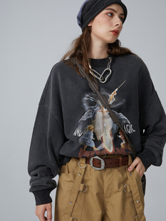 ERRORCODE持剑大法师水洗黑色套头卫衣潮流百搭休闲 清仓款