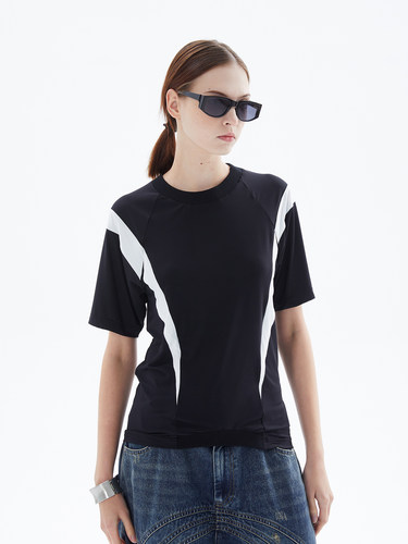 短袖薄拼接凉爽感修身