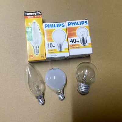 飞利浦e27大螺口钨丝灯泡e14小螺口尖泡25W40w60瓦可调光白炽灯