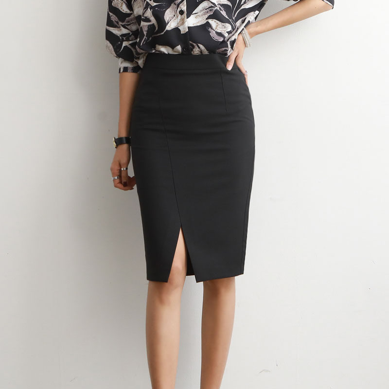 春夏新款职业黑色西装裙开叉一步裙高腰包臀半身裙中长款显瘦工装