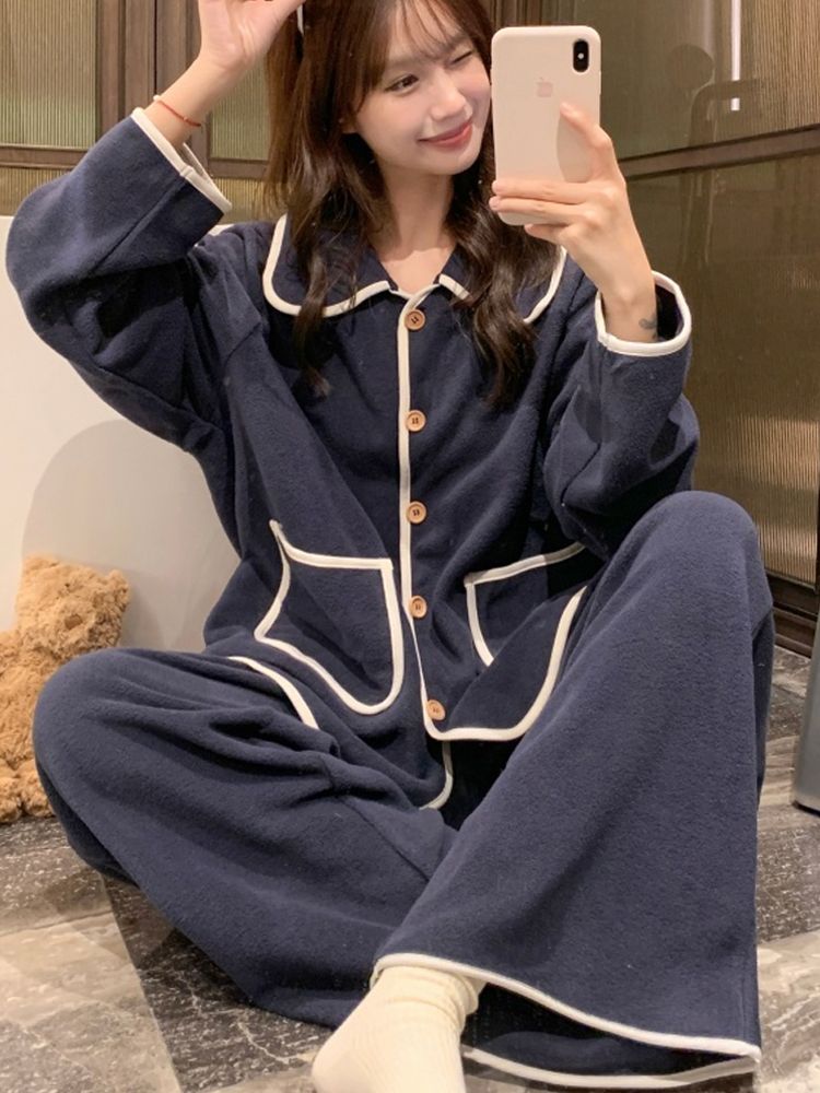 90-300斤胖mm大码摇粒绒睡衣女款秋冬简约加厚毛绒长袖家居服套装