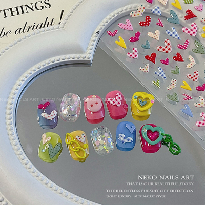 NEKONK彩色浮雕爱心美甲贴纸