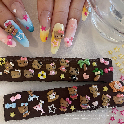 NEKONK黑皮Kitty猫卡通美甲饰品